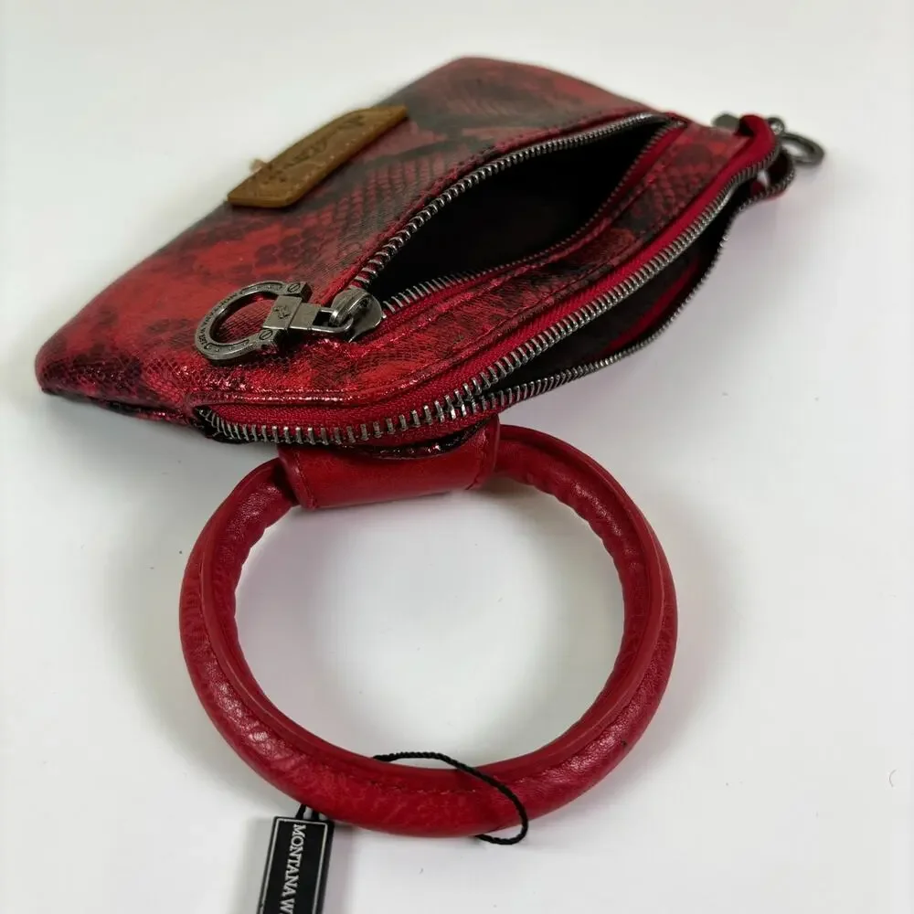 Montana West Red Metallic Snake Print Western Rodeo Glam Cowgirl Wristlet Clutch